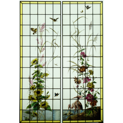 Tournesols, dahlias et oiseaux
