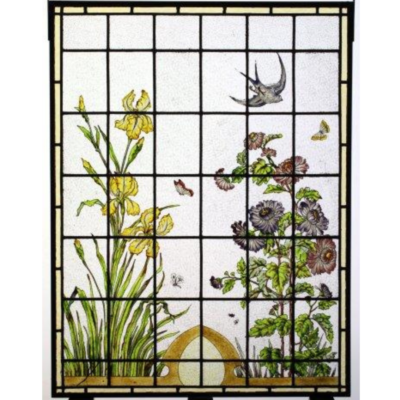 Iris et reines, marguerites et hirondelle