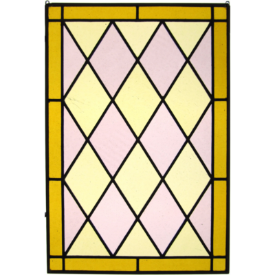 Vitrerie losangée jaune et rose
