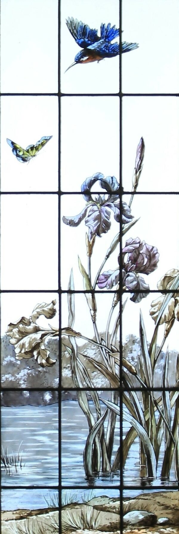 Fleurs,  oiseau, papillon au bord de l'eau – Image 3