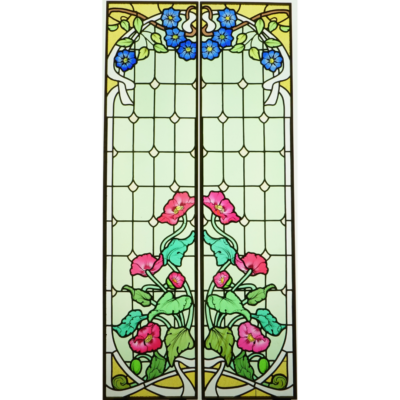 Vitraux Art Nouveaux aux clématites et aux pavots
